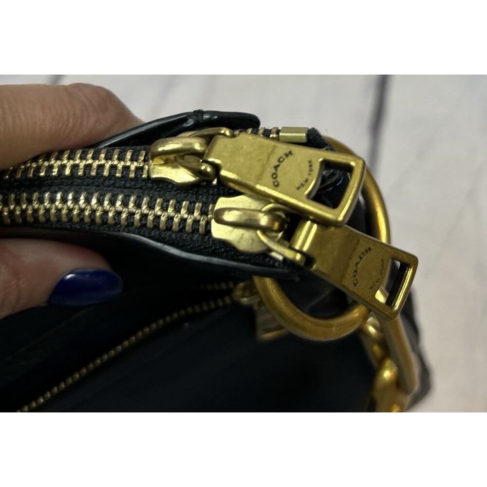 Coach Dreamer Shoulder Bag Black Blue Metallic Whipstitch Rivets Leather Purse - Picture 10 of 11